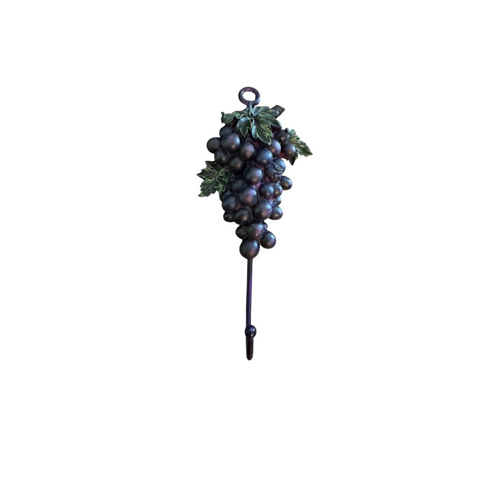 Decorative Grape Cluster Wall Hook With Green Leaf Design